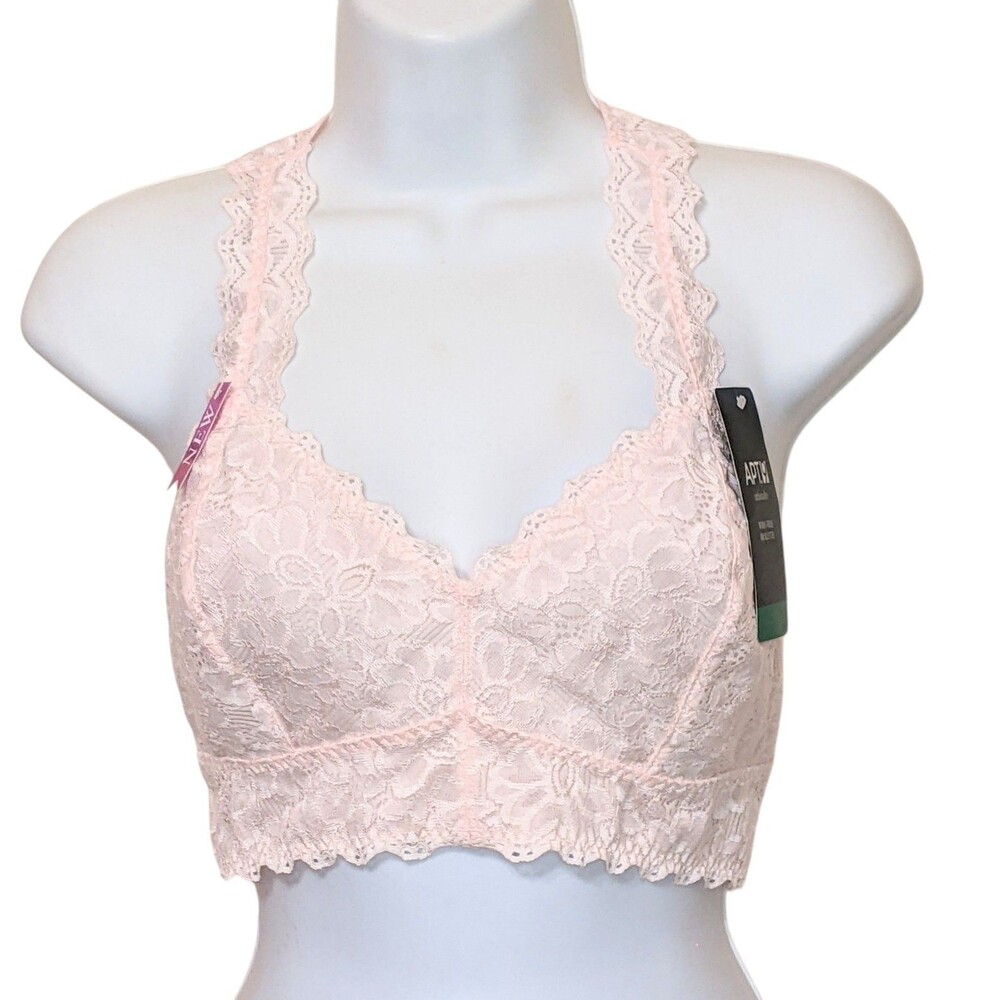 Lacy Bralette Pastel Pink Halter Back Wireless Large New